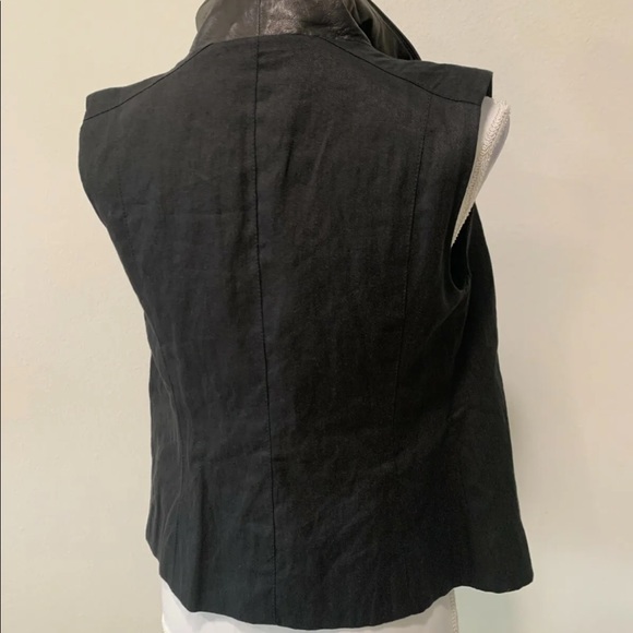 VINCE Leather Linen Tailored Zip Front Vest - Picture 5 of 9